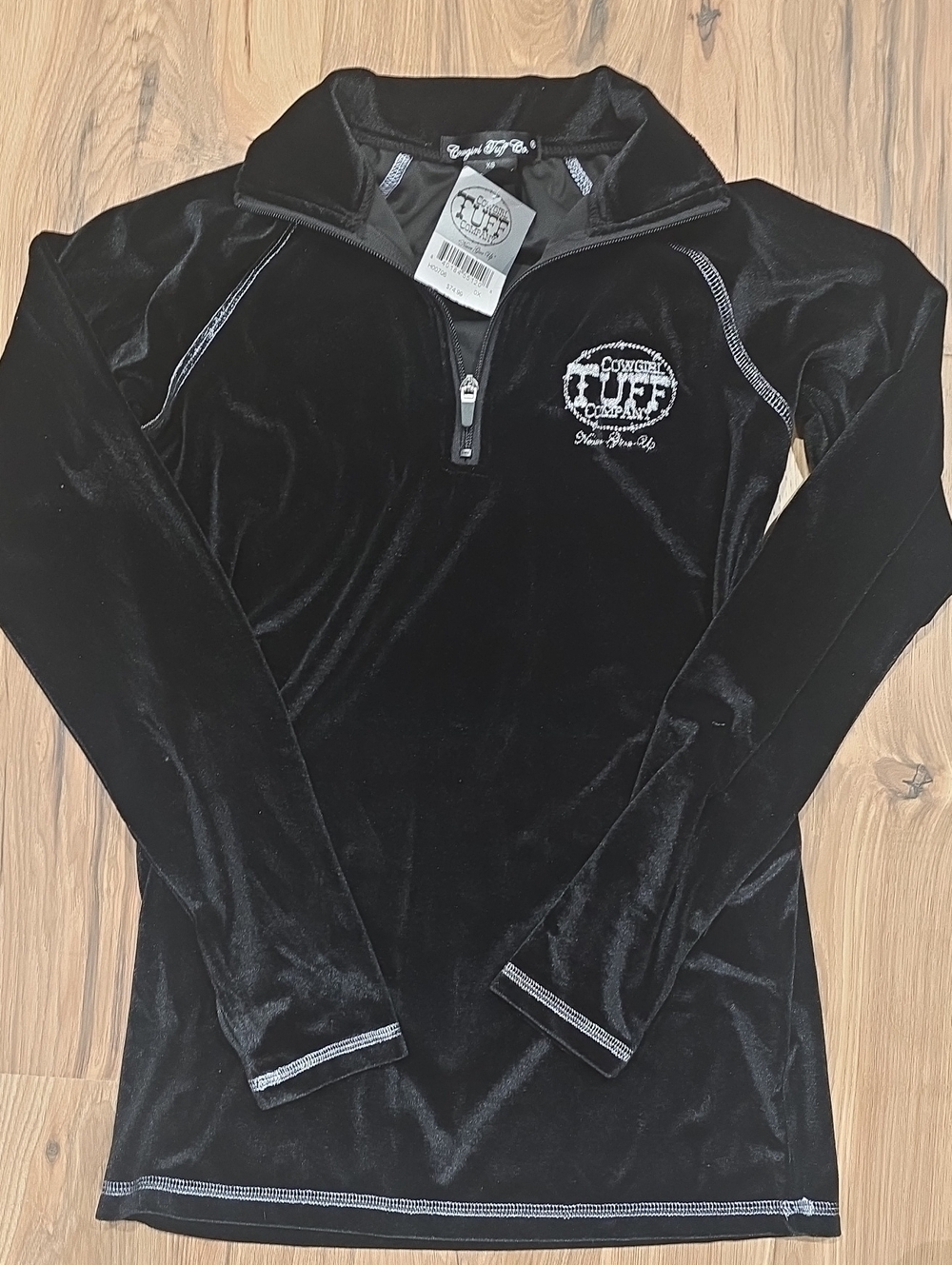 Cowgirl Tuff Black Velvet Half-Zip Pullover with Silver Logo